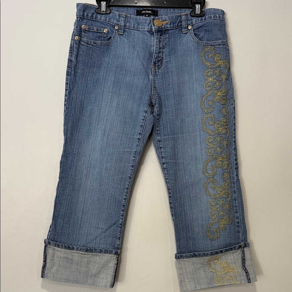 Daisy Fuentes Blue Jeans with Gold Detail